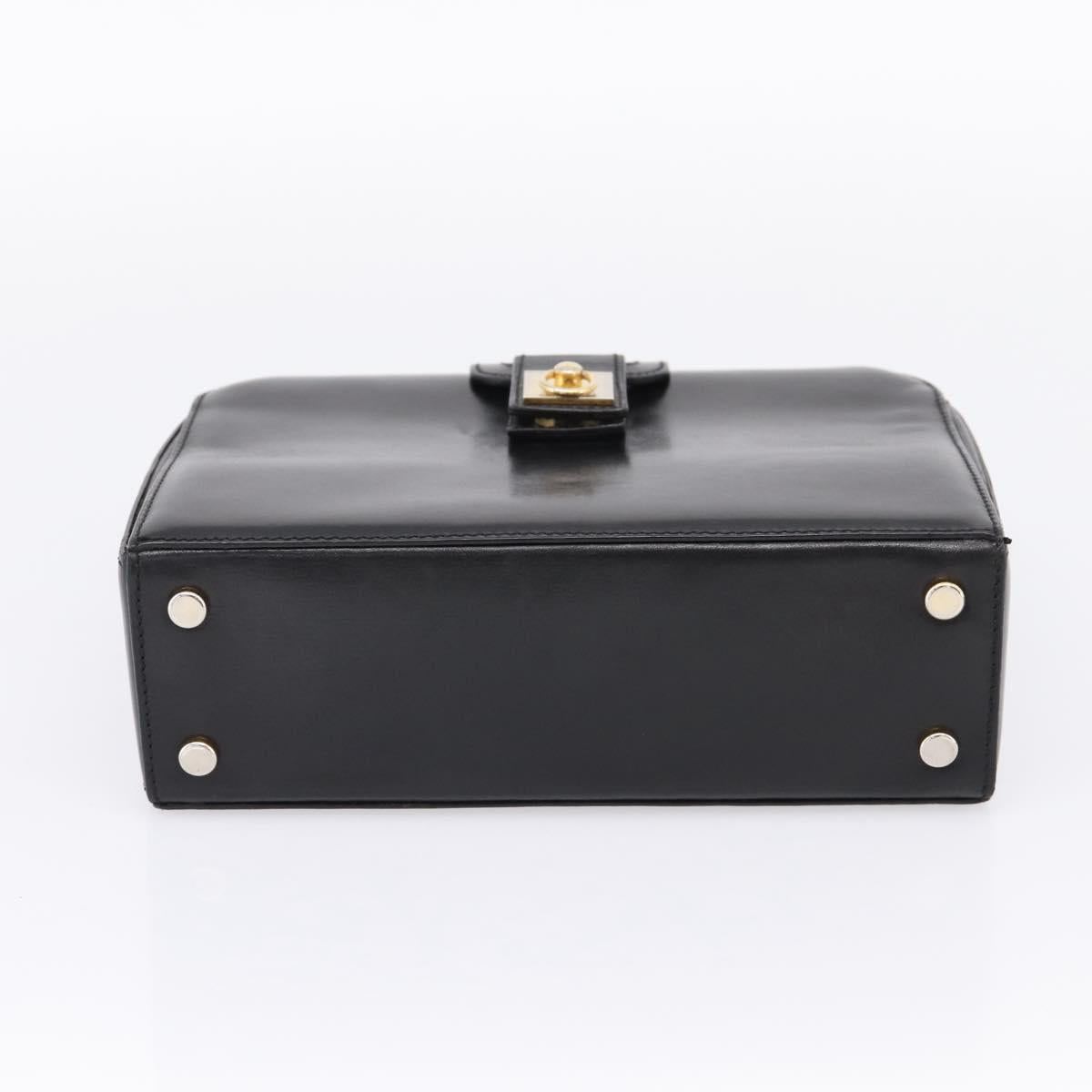CELINE Hand Bag Leather Black Gold Auth BA16398