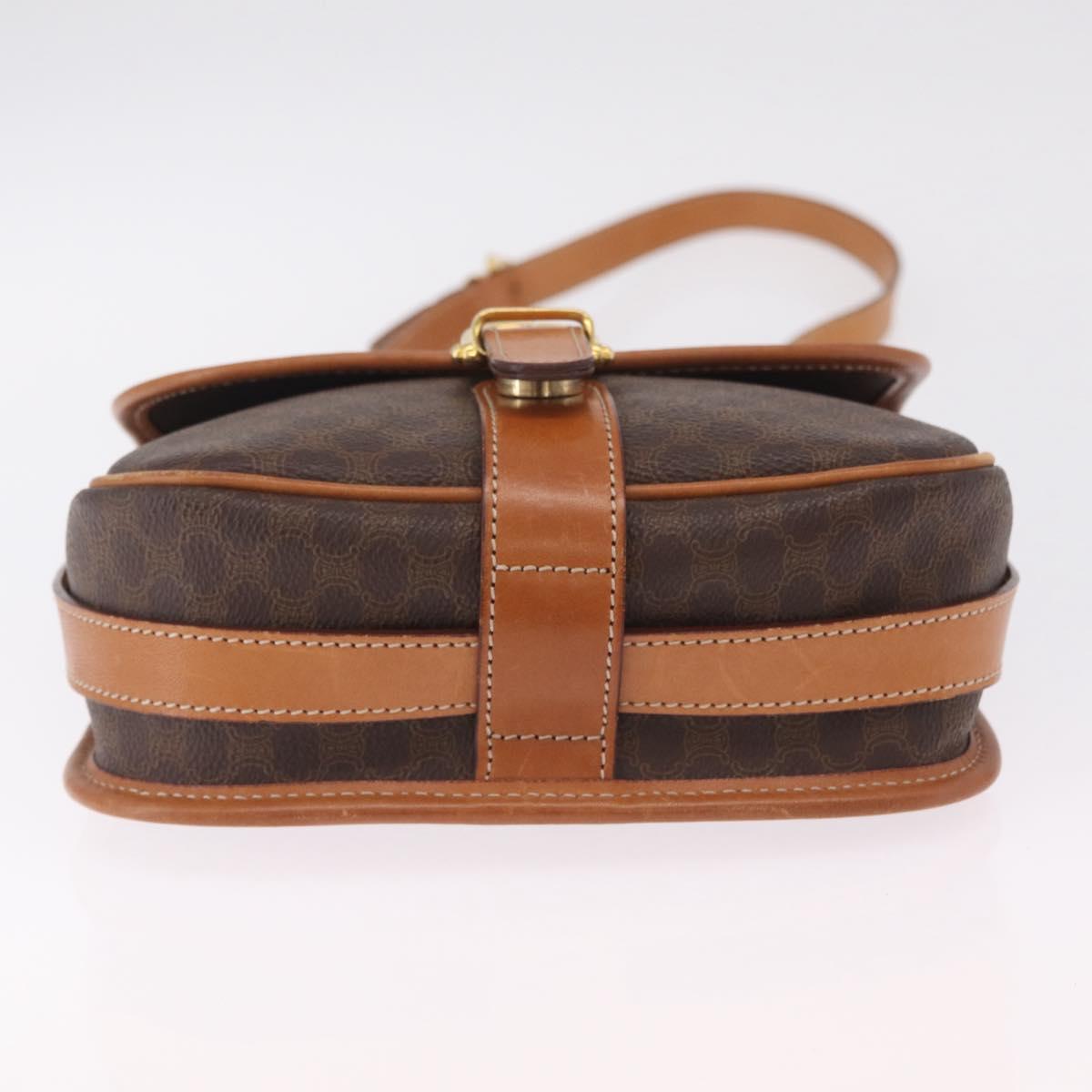 CELINE Macadam Canvas Shoulder Bag PVC Leather Brown Gold Auth BA16403