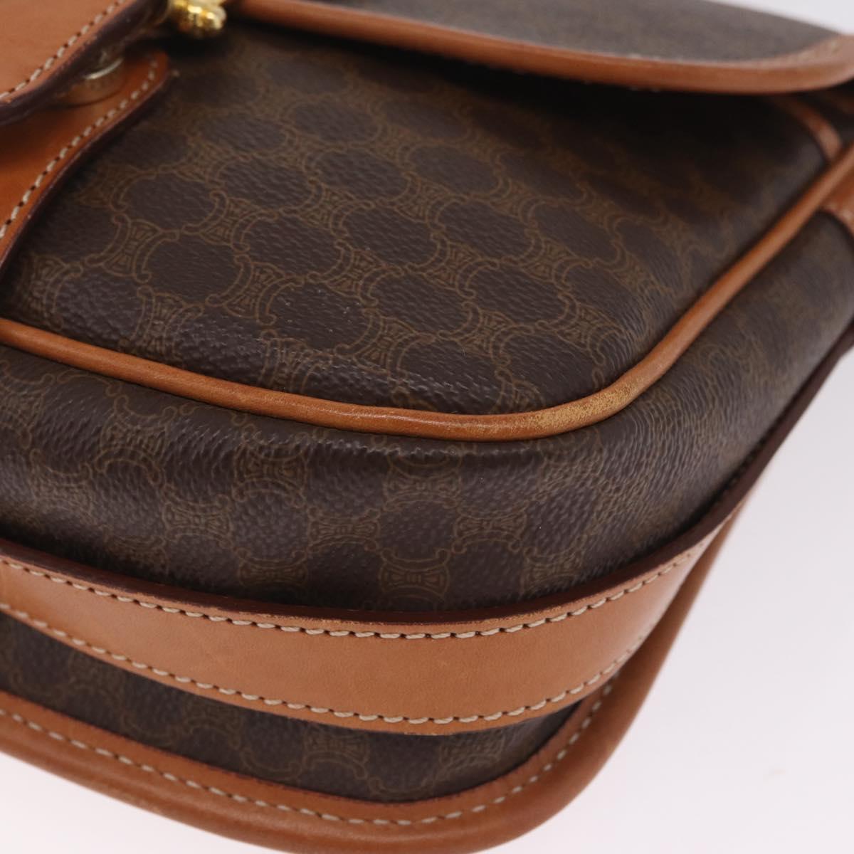 CELINE Macadam Canvas Shoulder Bag PVC Leather Brown Gold Auth BA16403