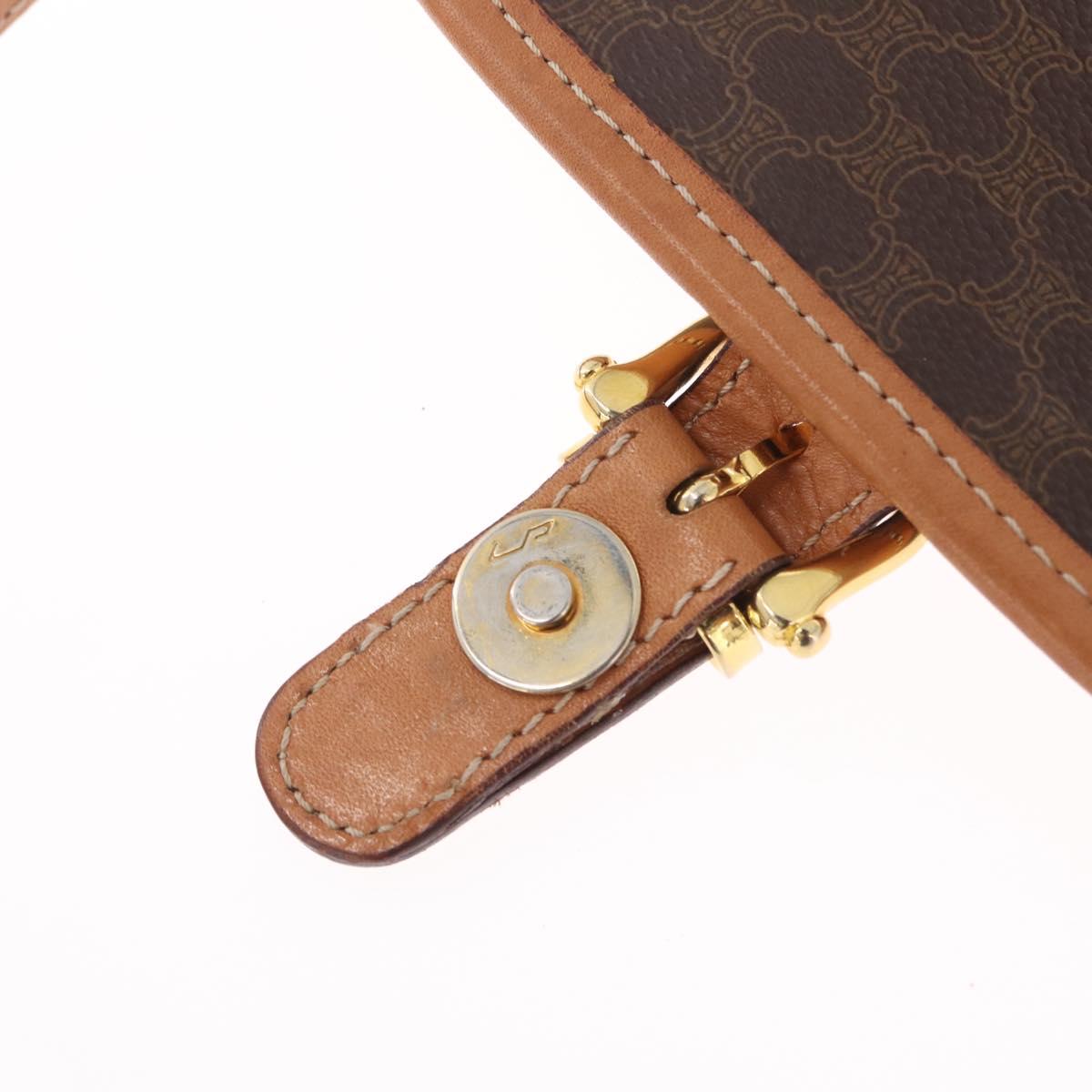 CELINE Macadam Canvas Shoulder Bag PVC Leather Brown Gold Auth BA16403