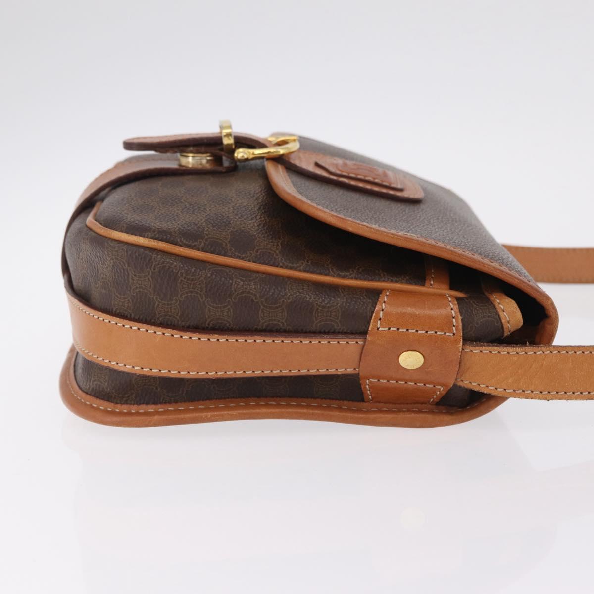 CELINE Macadam Canvas Shoulder Bag PVC Leather Brown Gold Auth BA16403