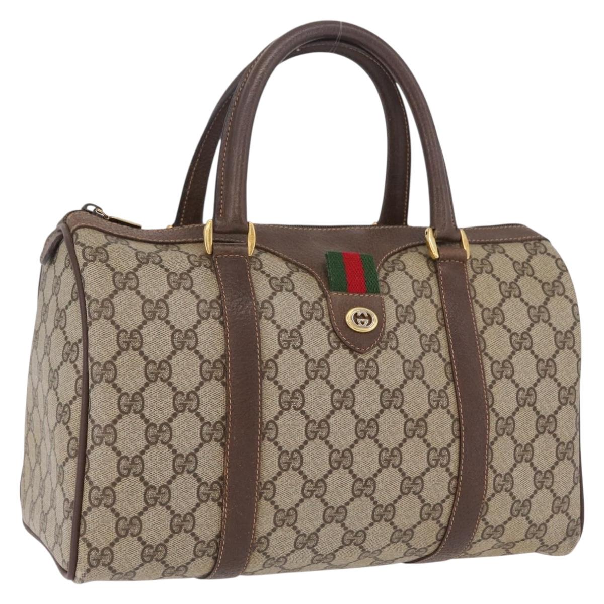 GUCCI GG Supreme Web Sherry Line Hand Bag PVC Beige Gold 40 02 007 Auth BA16404
