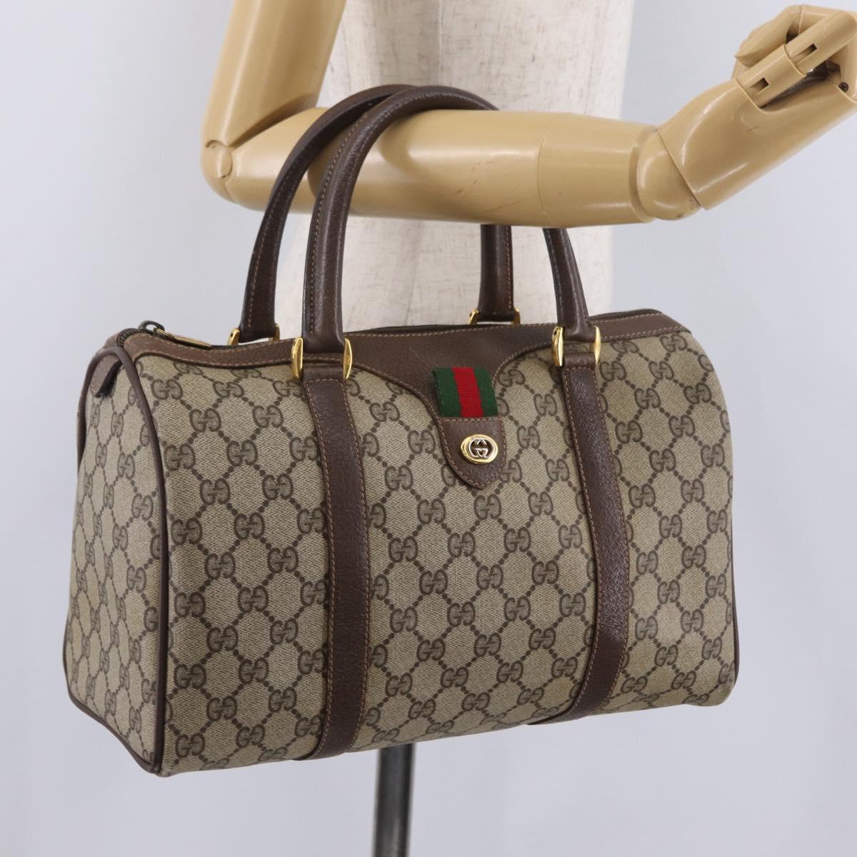 GUCCI GG Supreme Web Sherry Line Hand Bag PVC Beige Gold 40 02 007 Auth BA16404