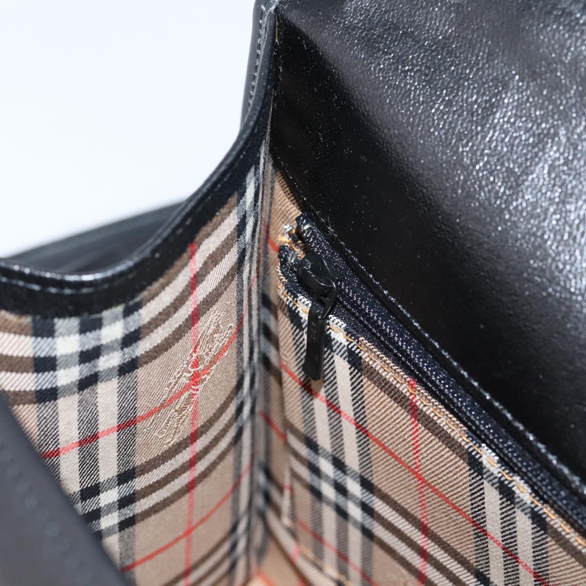Burberrys Hand Bag Leather 2way Black Silver Auth BA16406A