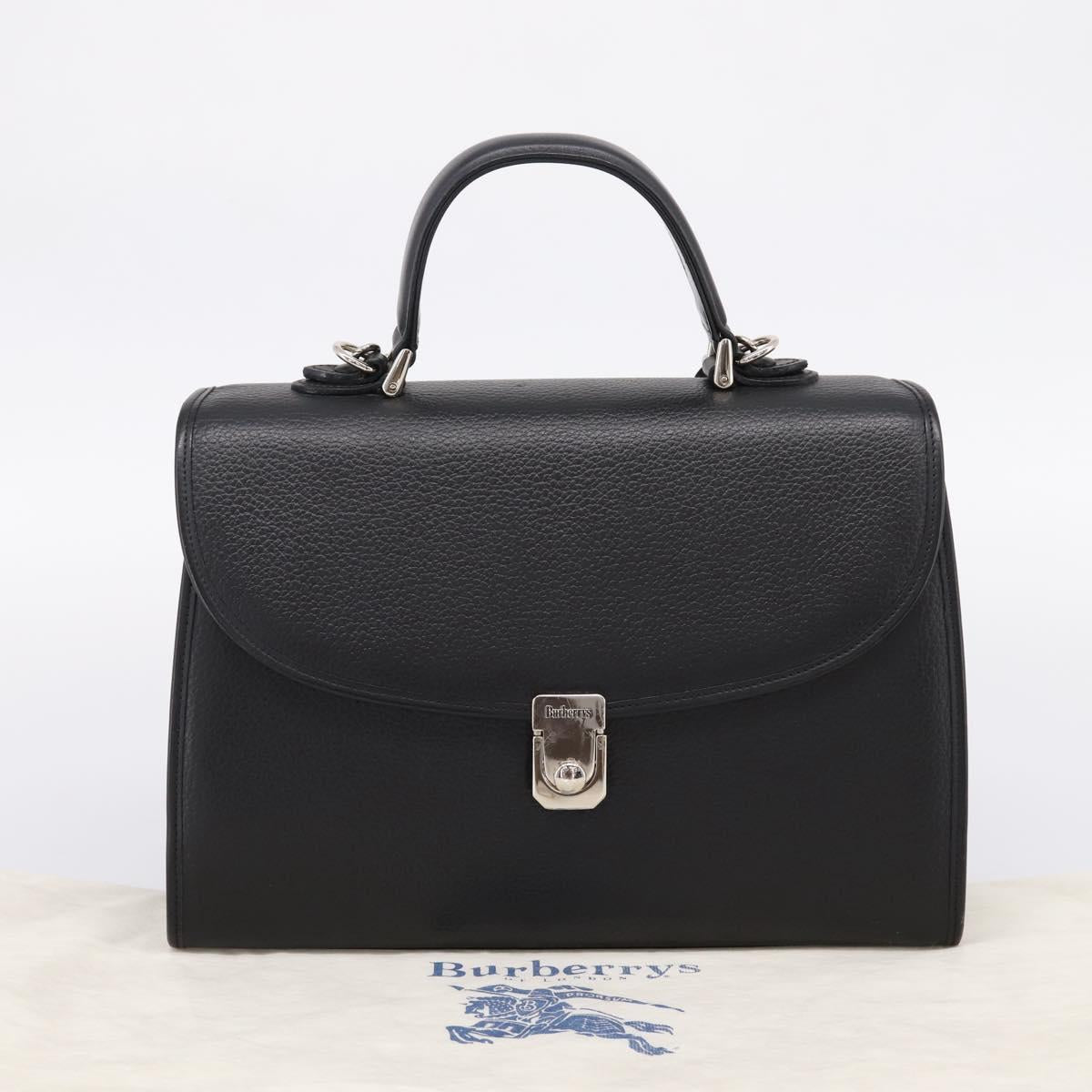 Burberrys Hand Bag Leather 2way Black Silver Auth BA16406A