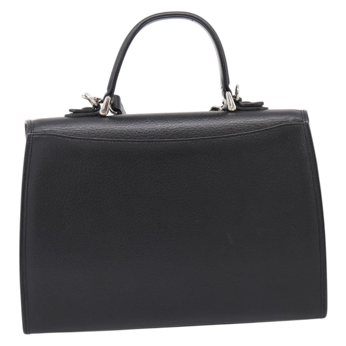 Burberrys Hand Bag Leather 2way Black Silver Auth BA16406A