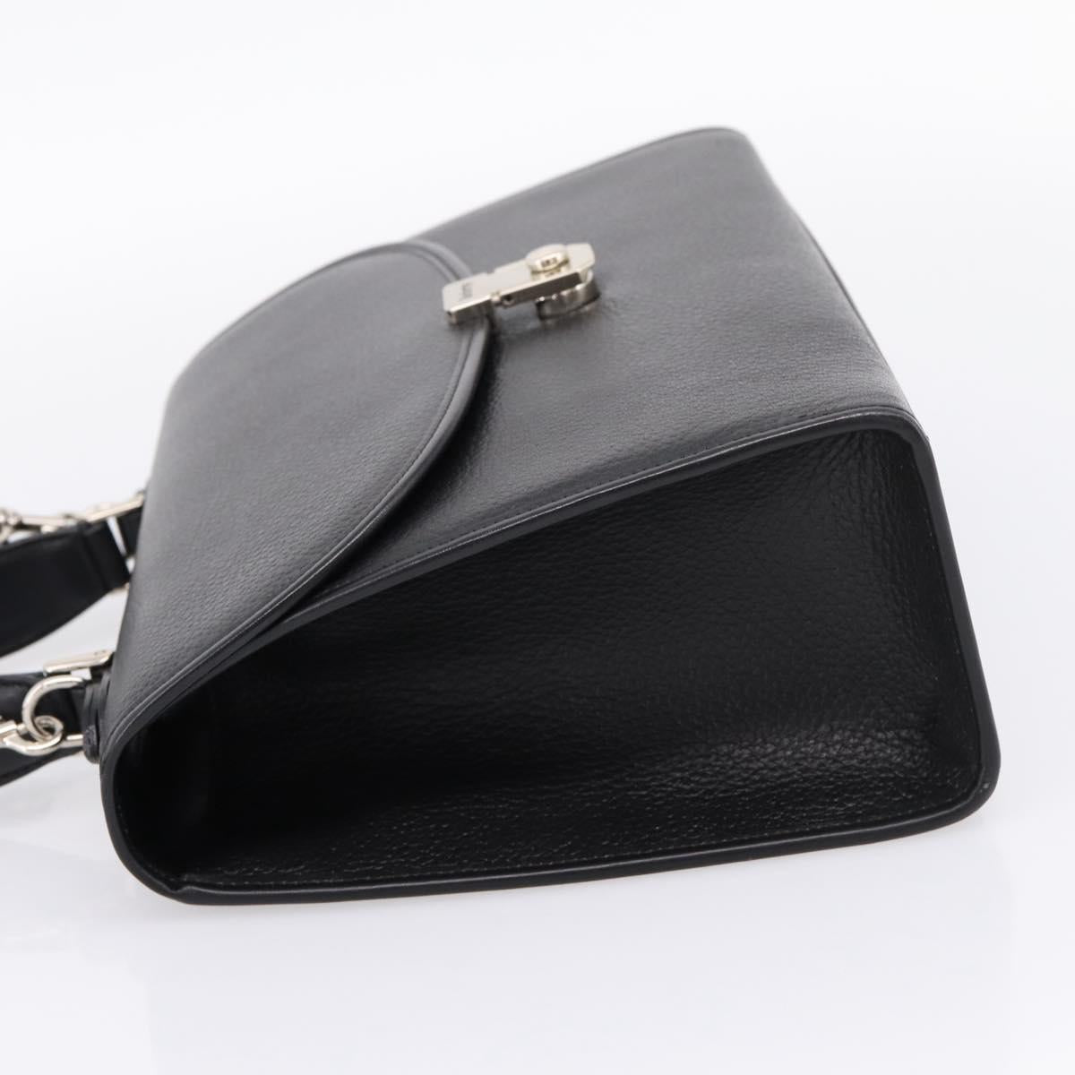 Burberrys Hand Bag Leather 2way Black Silver Auth BA16406A