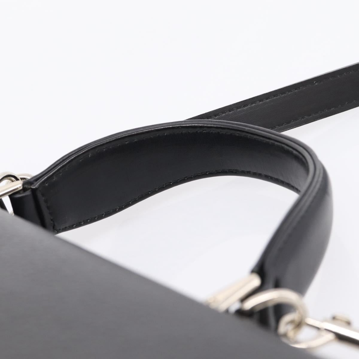 Burberrys Hand Bag Leather 2way Black Silver Auth BA16406A