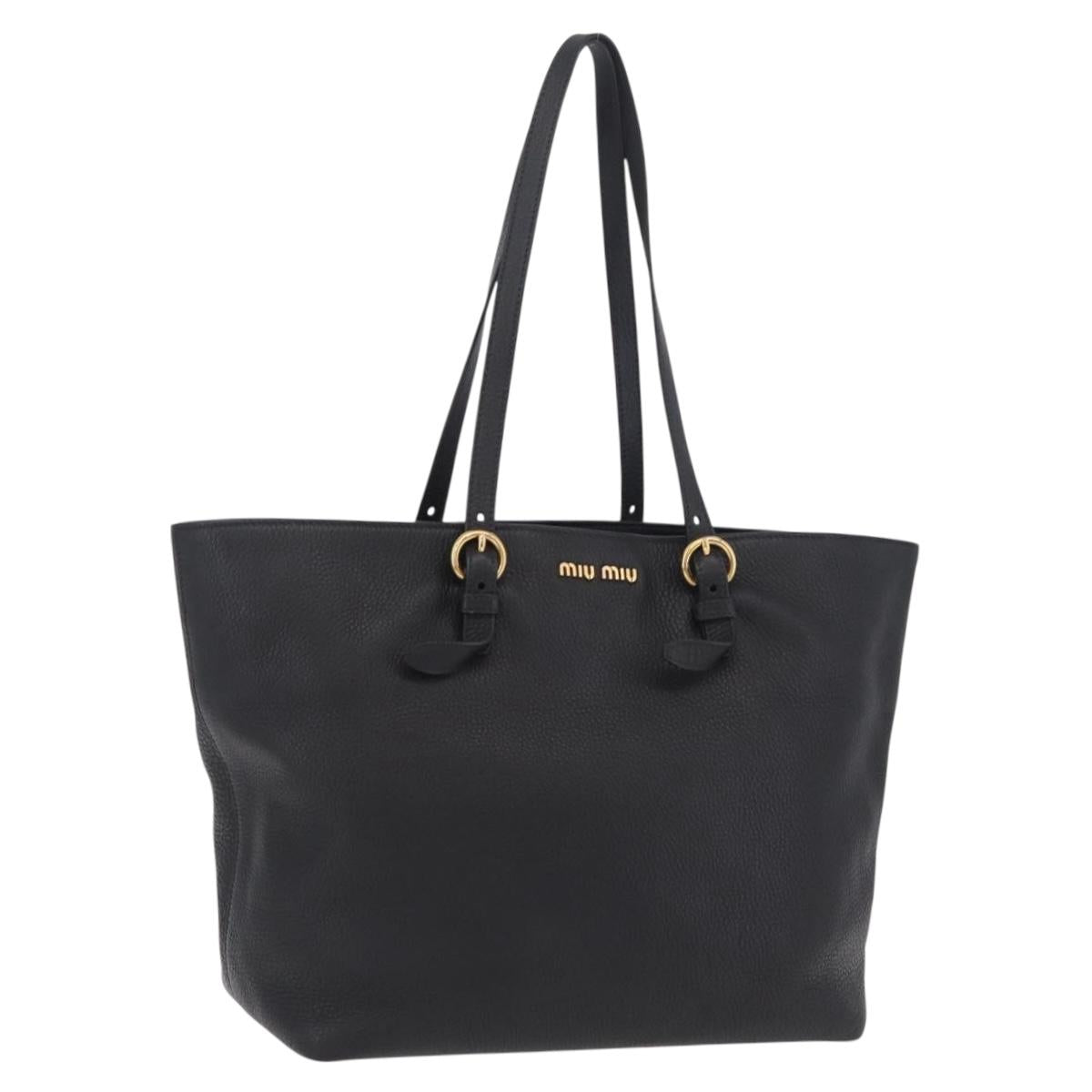 Miu Miu Tote Bag Leather 2way Black Gold Auth BA16407A