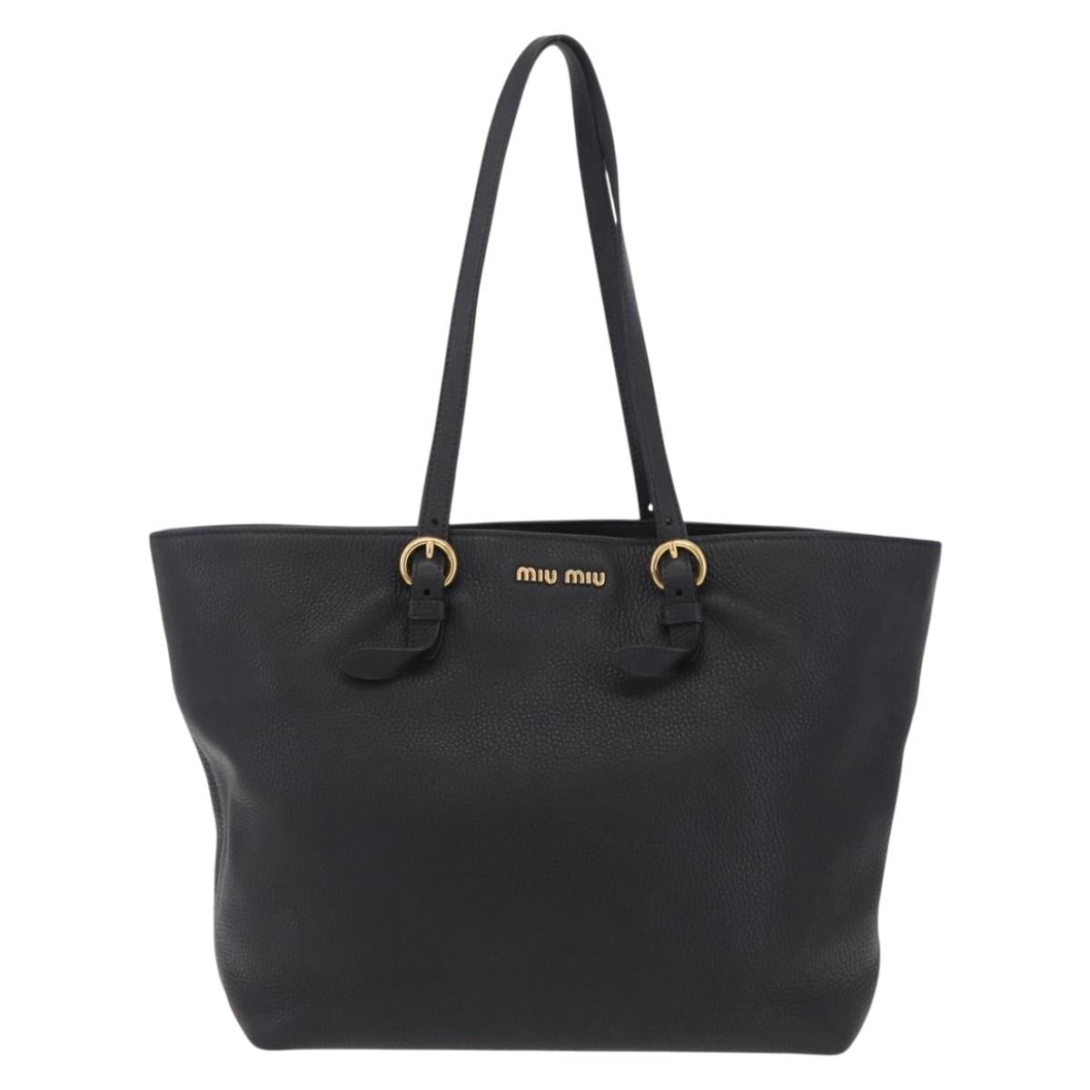 Miu Miu Tote Bag Leather 2way Black Gold Auth BA16407A