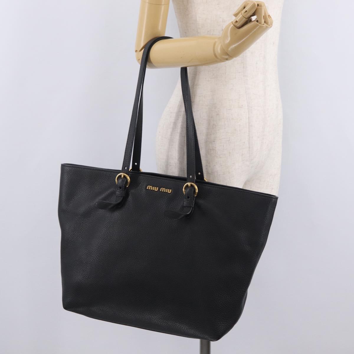 Miu Miu Tote Bag Leather 2way Black Gold Auth BA16407A