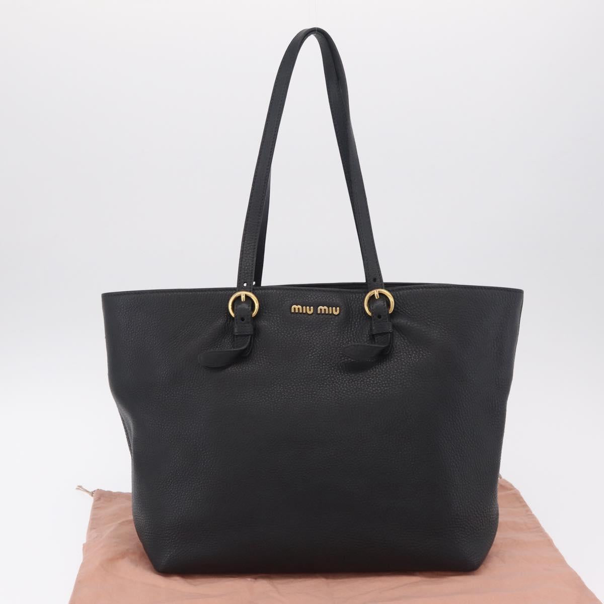 Miu Miu Tote Bag Leather 2way Black Gold Auth BA16407A