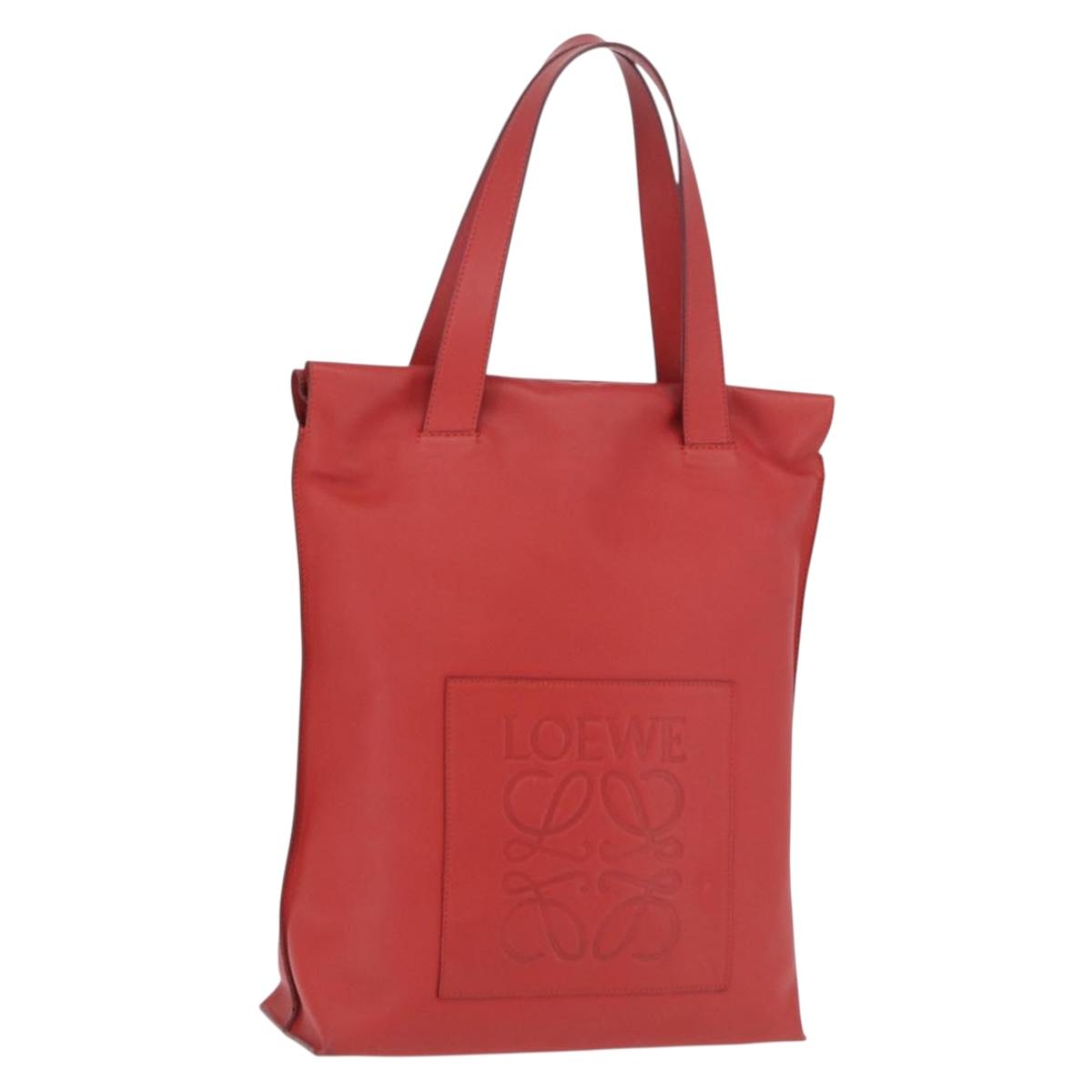 LOEWE Tote Bag Leather Red Silver Auth BA16409A
