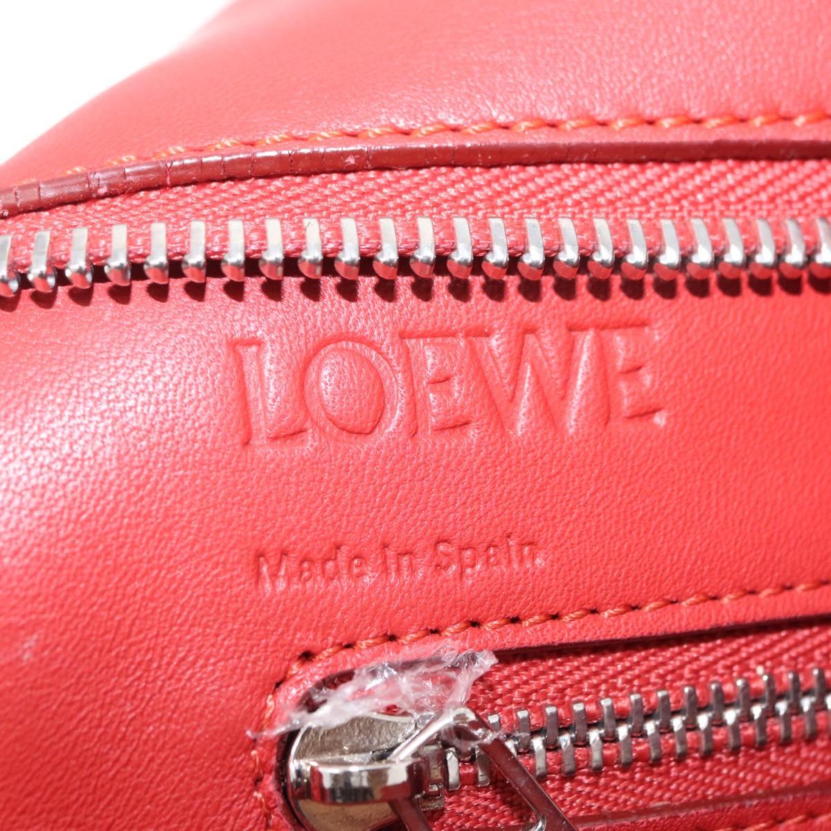 LOEWE Tote Bag Leather Red Silver Auth BA16409A