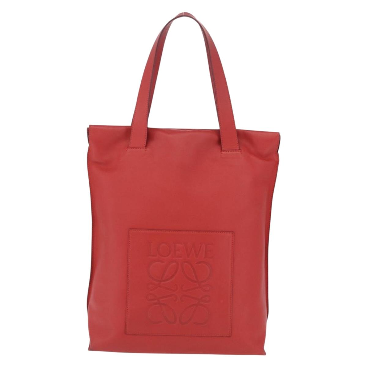 LOEWE Tote Bag Leather Red Silver Auth BA16409A