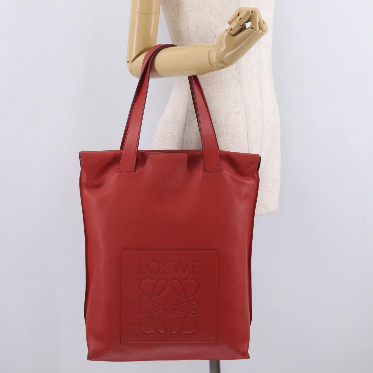 LOEWE Tote Bag Leather Red Silver Auth BA16409A