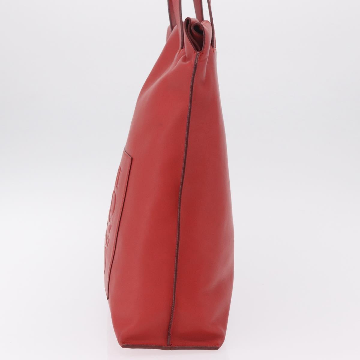 LOEWE Tote Bag Leather Red Silver Auth BA16409A
