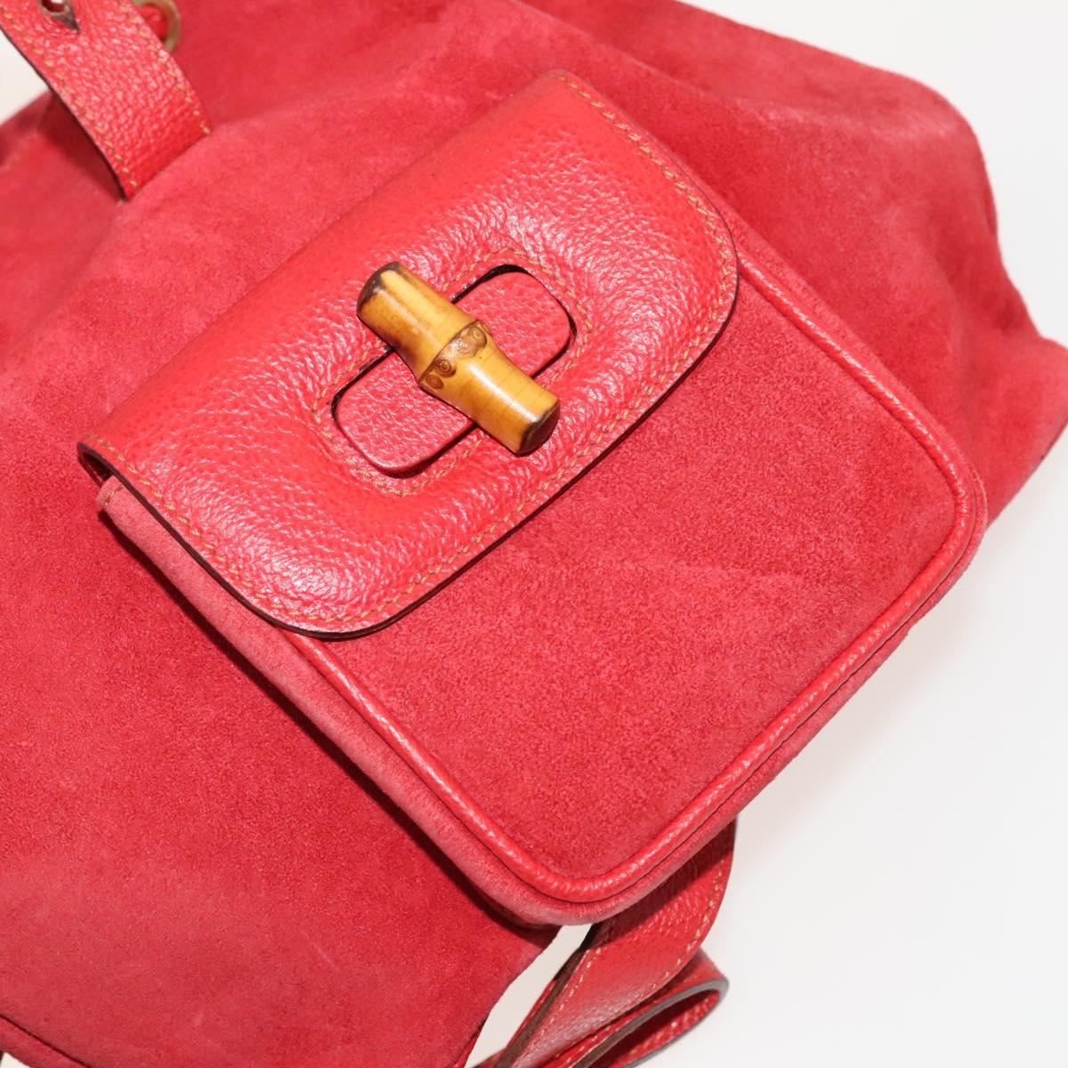 GUCCI Bamboo Backpack Suede Outlet Red 003 8030 3444 Auth BA1641
