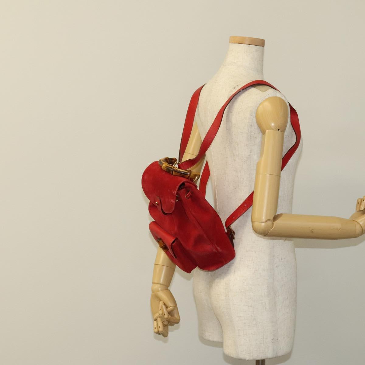 GUCCI Bamboo Backpack Suede Outlet Red 003 8030 3444 Auth BA1641