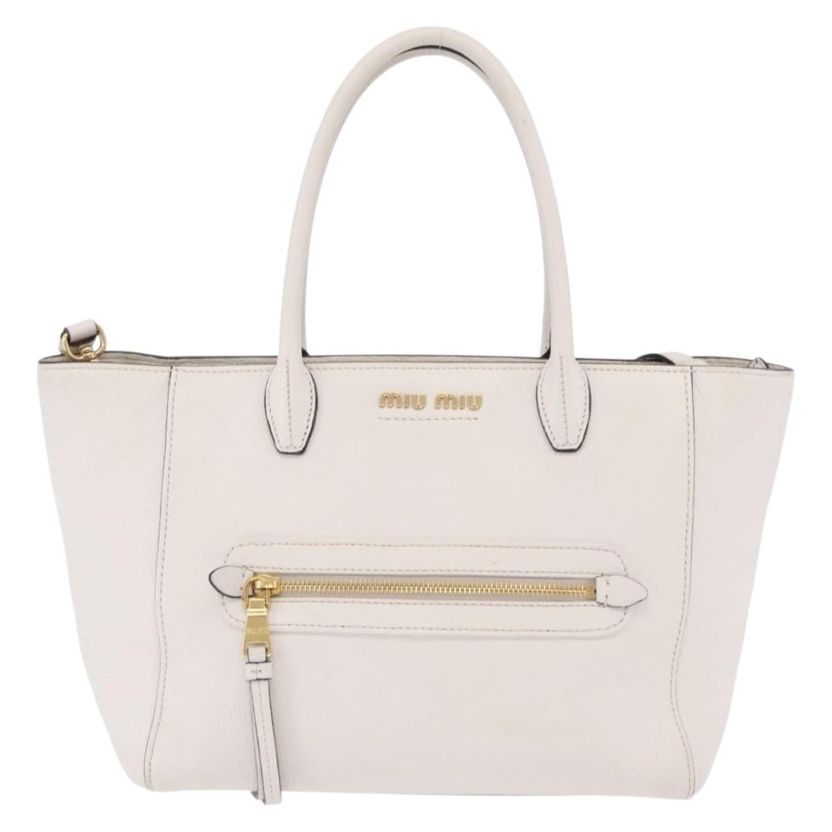 Miu Miu Tote Bag Leather 2way White Gold Auth BA16413A