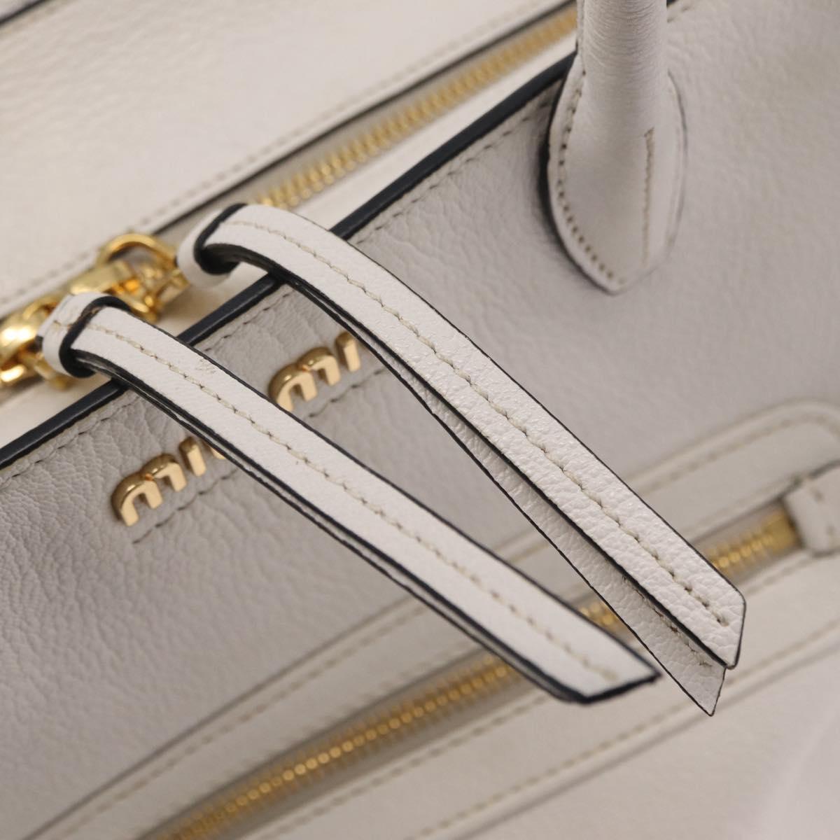 Miu Miu Tote Bag Leather 2way White Gold Auth BA16413A