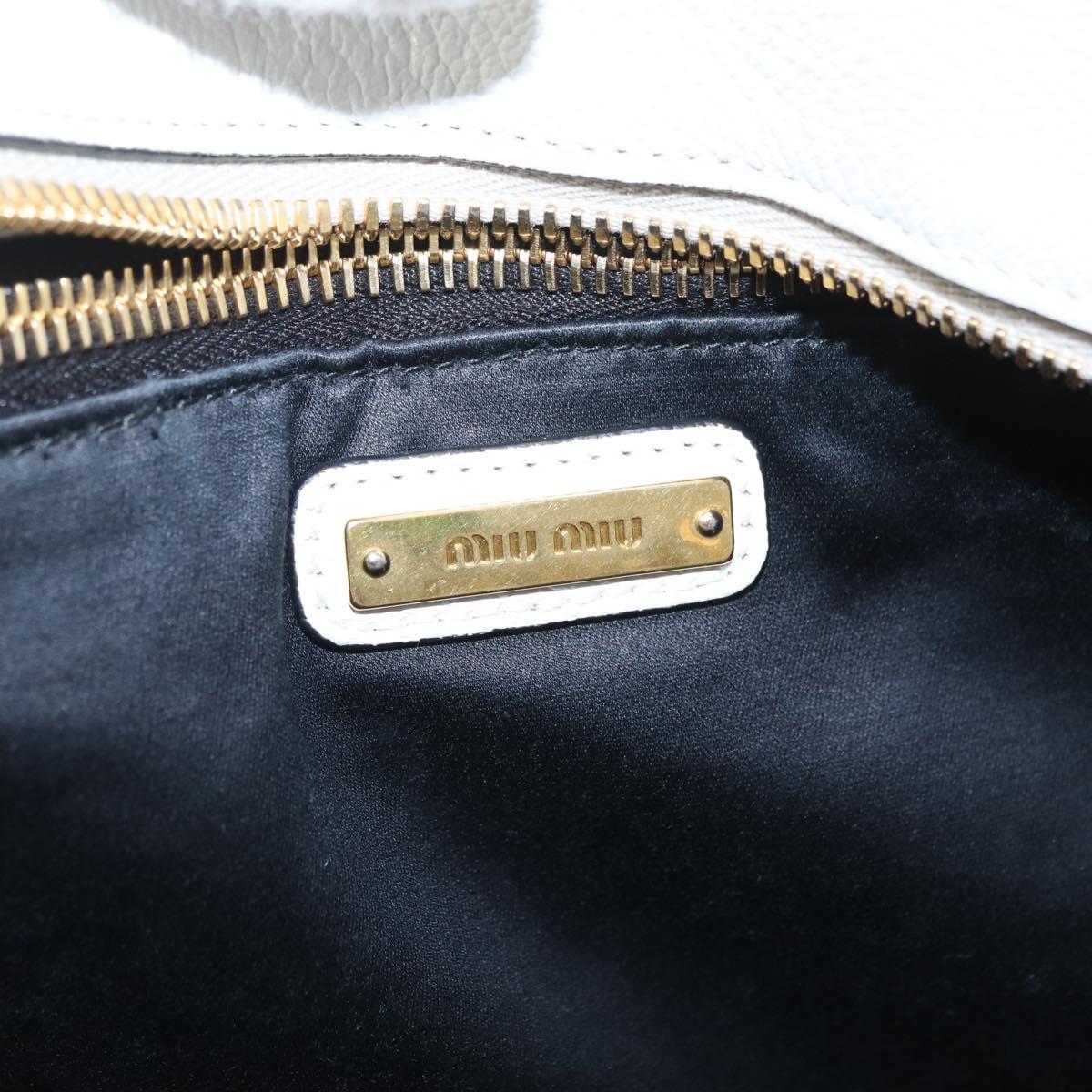 Miu Miu Tote Bag Leather 2way White Gold Auth BA16413A