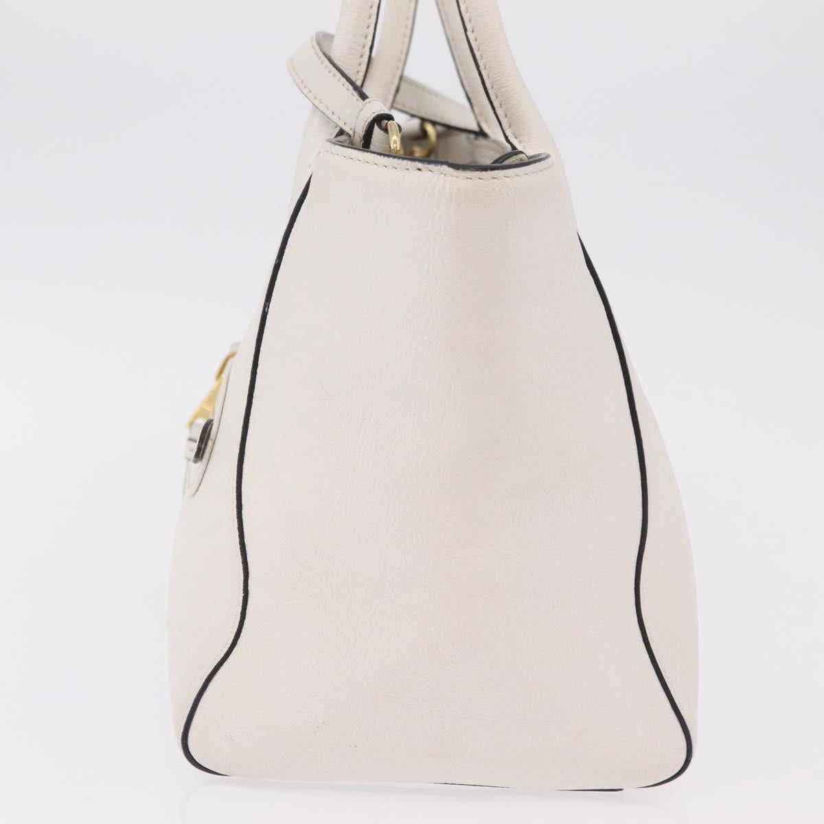 Miu Miu Tote Bag Leather 2way White Gold Auth BA16413A