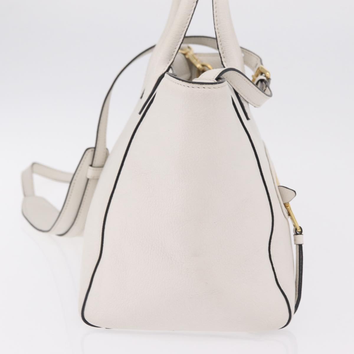 Miu Miu Tote Bag Leather 2way White Gold Auth BA16413A