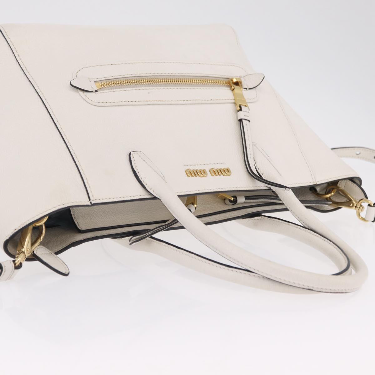 Miu Miu Tote Bag Leather 2way White Gold Auth BA16413A