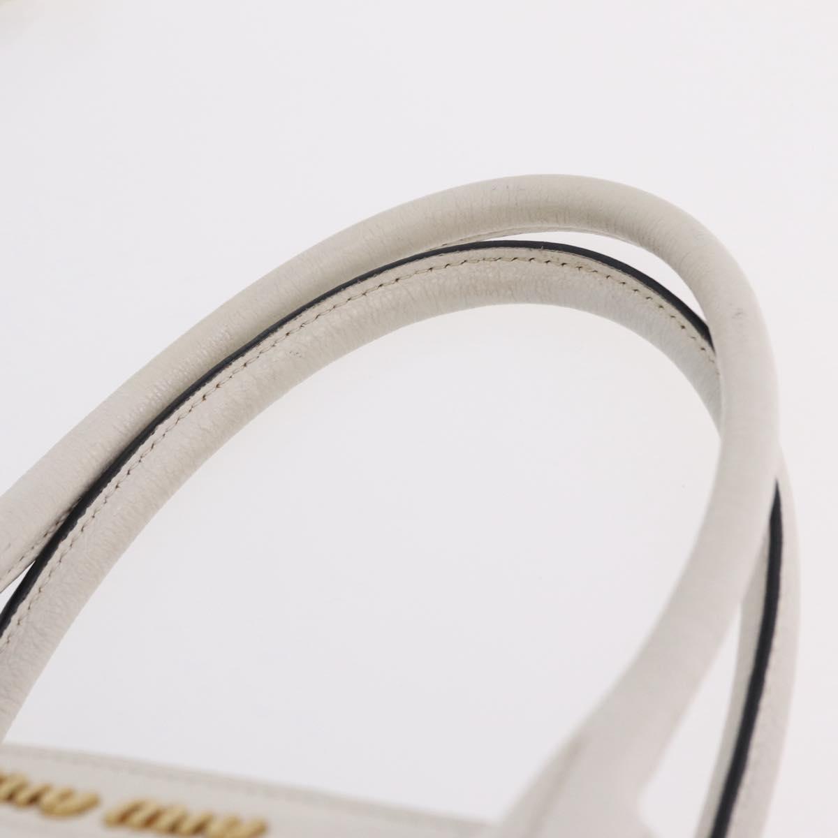 Miu Miu Tote Bag Leather 2way White Gold Auth BA16413A