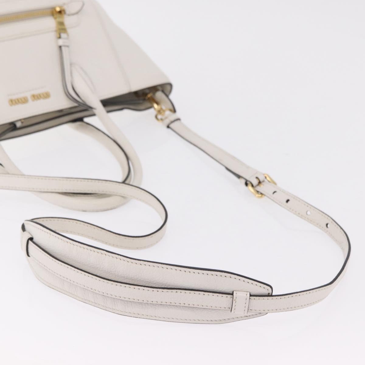 Miu Miu Tote Bag Leather 2way White Gold Auth BA16413A