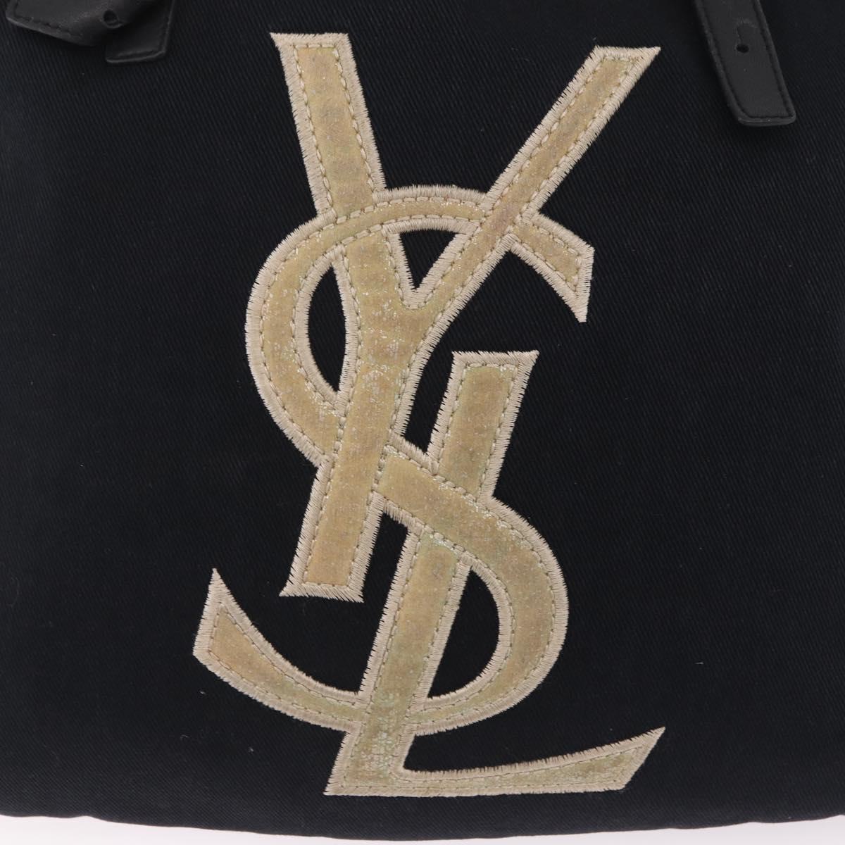 Saint Laurent Kahala Tote Bag Canvas Navy Gold Auth BA16414