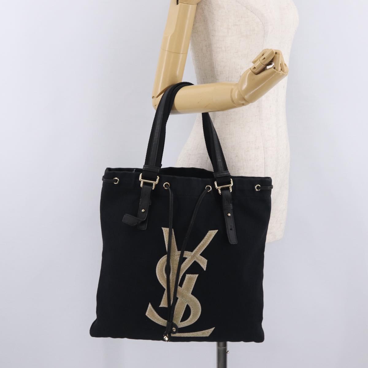 Saint Laurent Kahala Tote Bag Canvas Navy Gold Auth BA16414