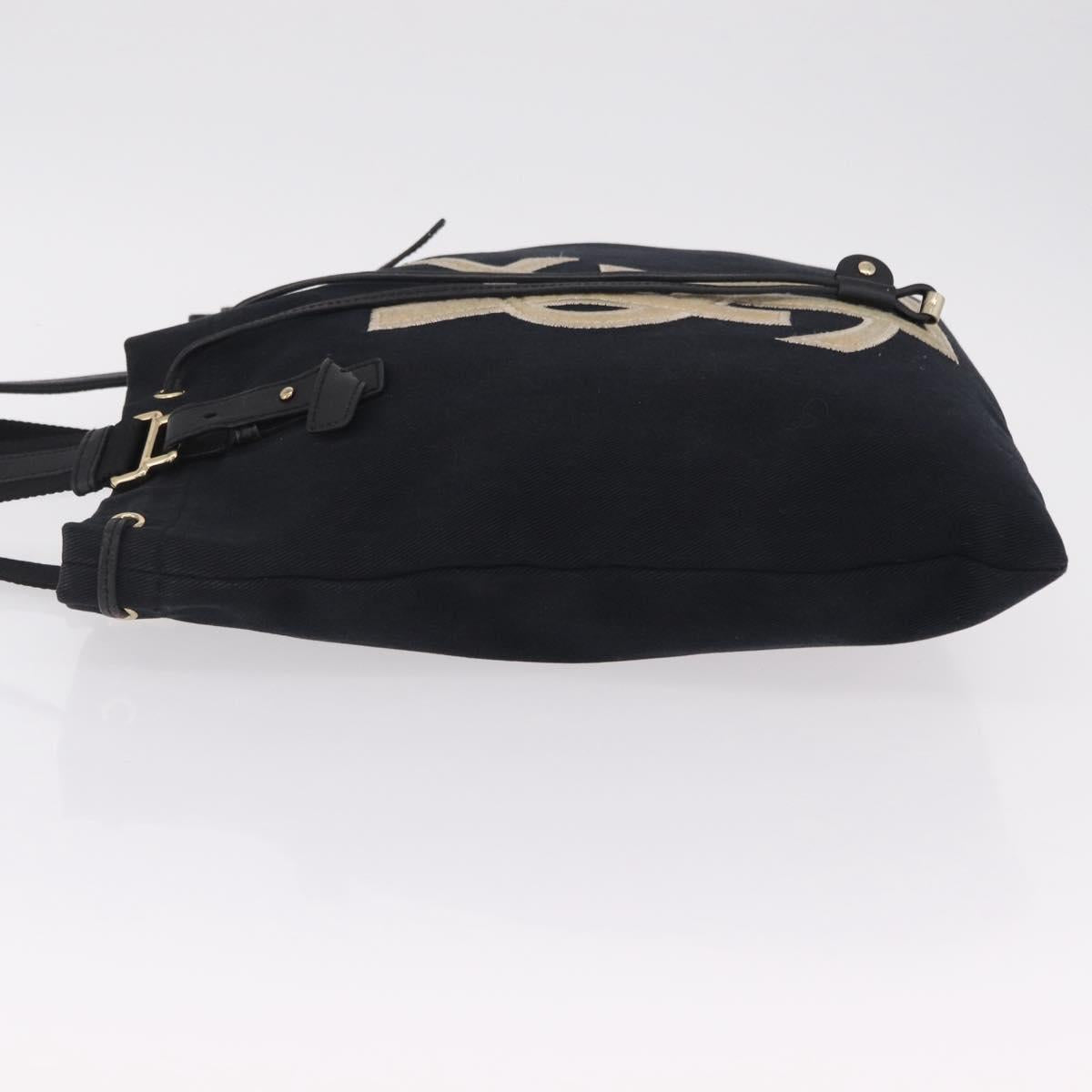 Saint Laurent Kahala Tote Bag Canvas Navy Gold Auth BA16414
