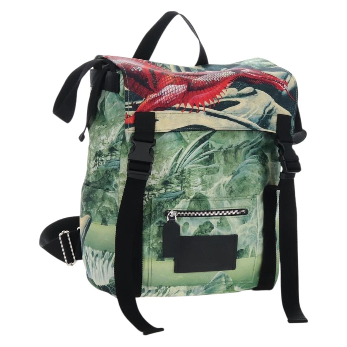 Valentino Backpack Nylon Green Silver Auth BA16427V
