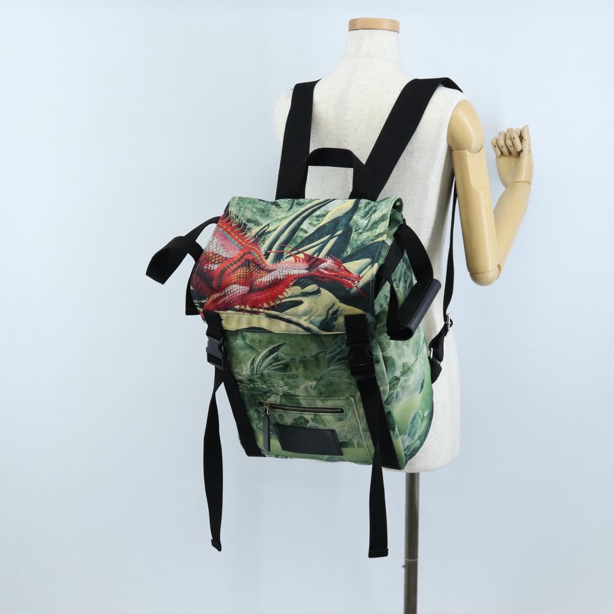 Valentino Backpack Nylon Green Silver Auth BA16427V