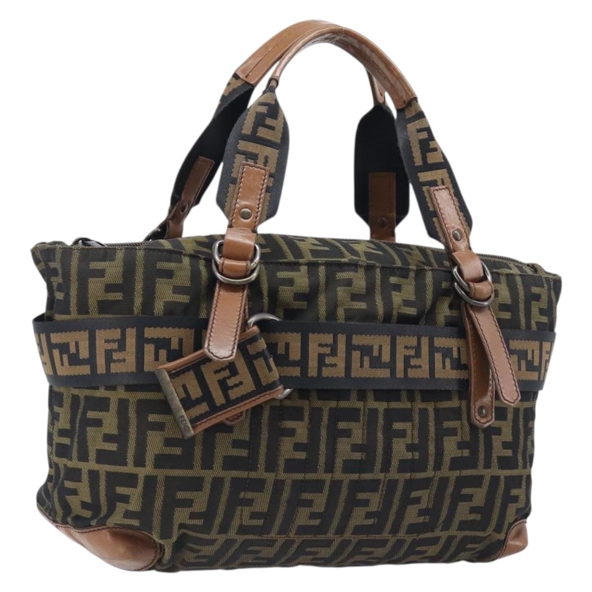 FENDI Zucca Canvas Hand Bag Black Brown 8BH143 Auth BA16429