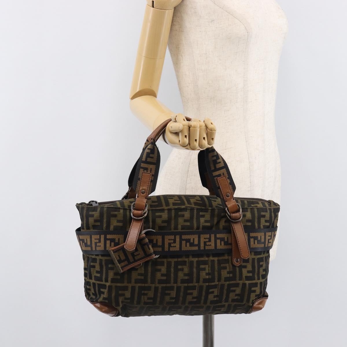 FENDI Zucca Canvas Hand Bag Black Brown 8BH143 Auth BA16429