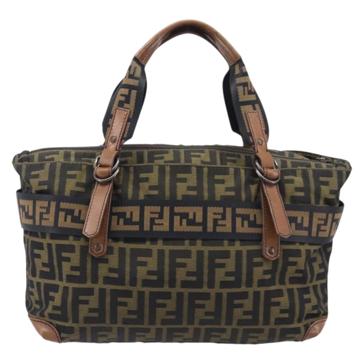 FENDI Zucca Canvas Hand Bag Black Brown 8BH143 Auth BA16429
