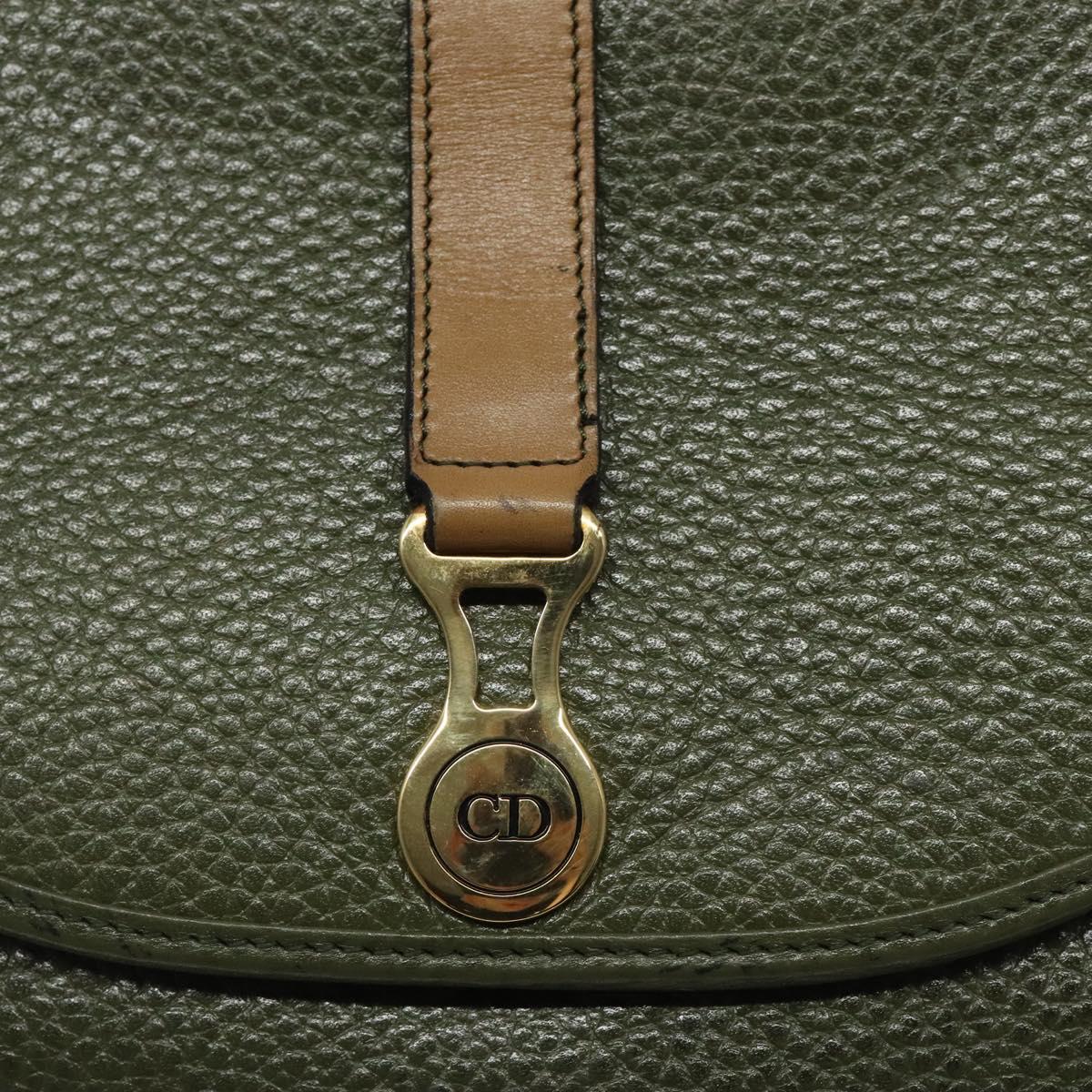 Christian Dior Shoulder Bag Leather Green Gold Auth BA1643