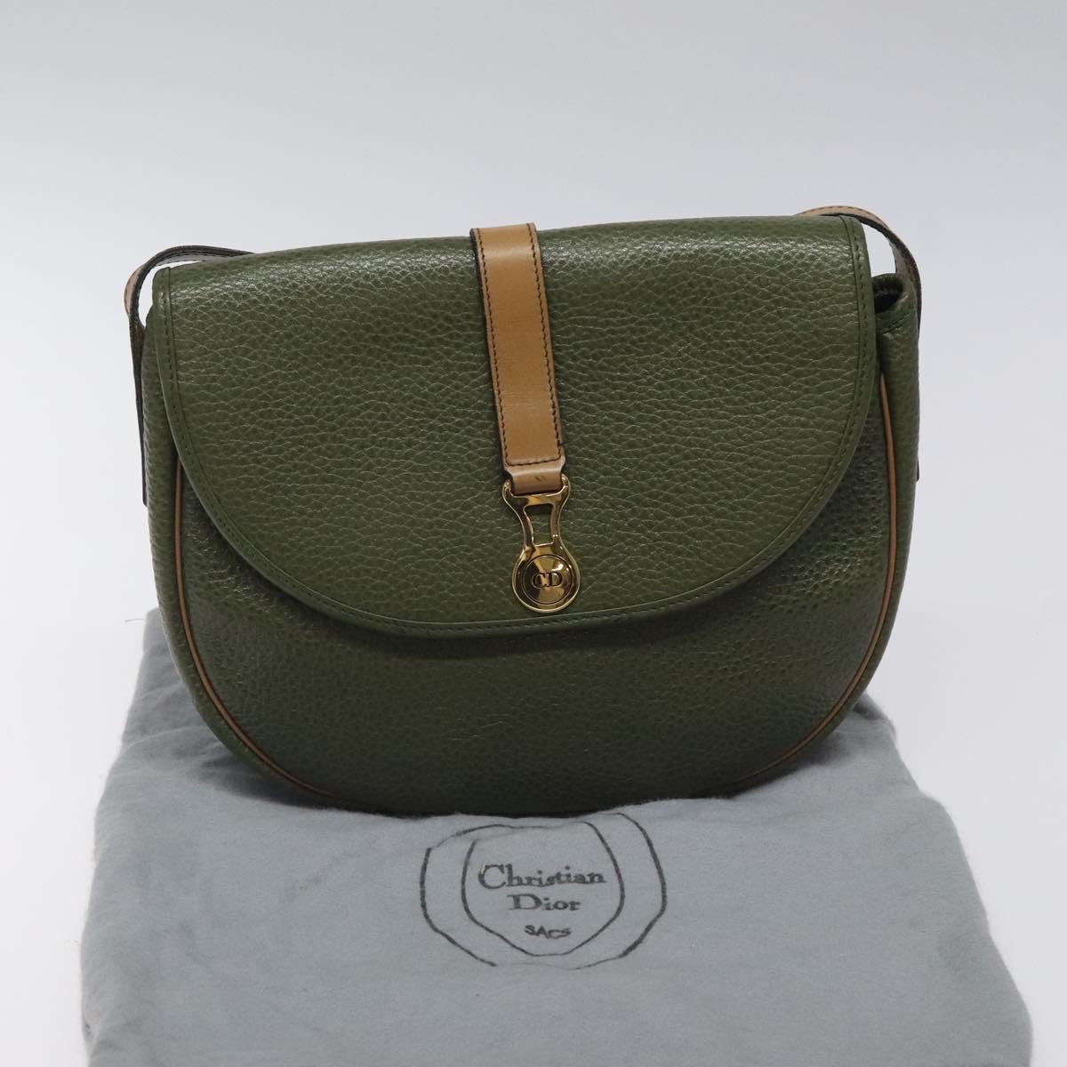 Christian Dior Shoulder Bag Leather Green Gold Auth BA1643