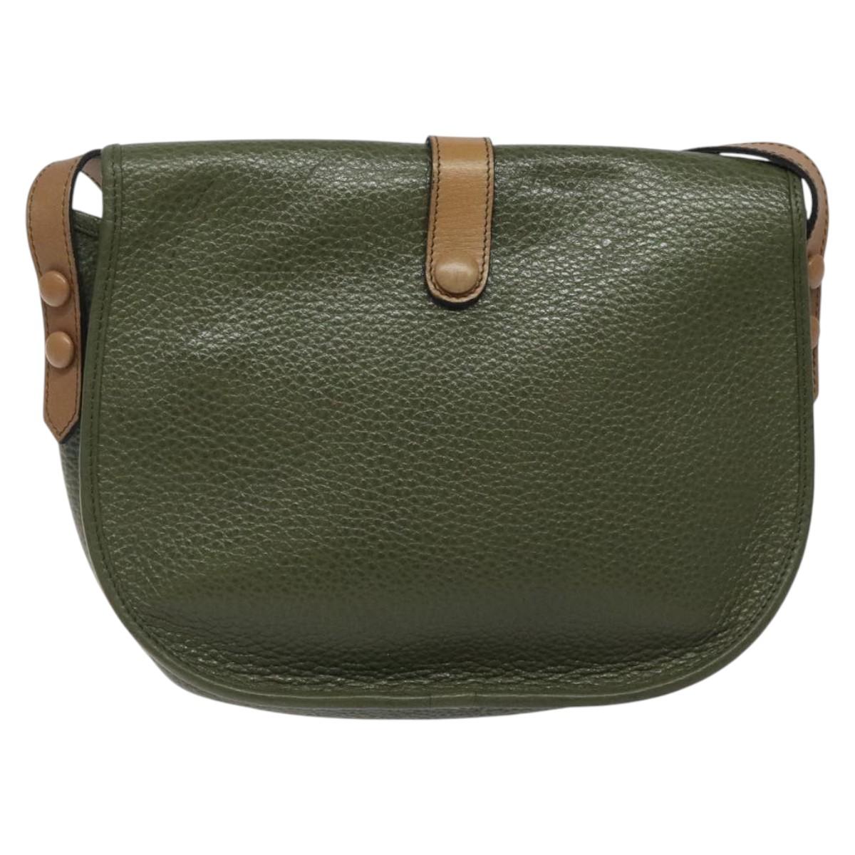 Christian Dior Shoulder Bag Leather Green Gold Auth BA1643