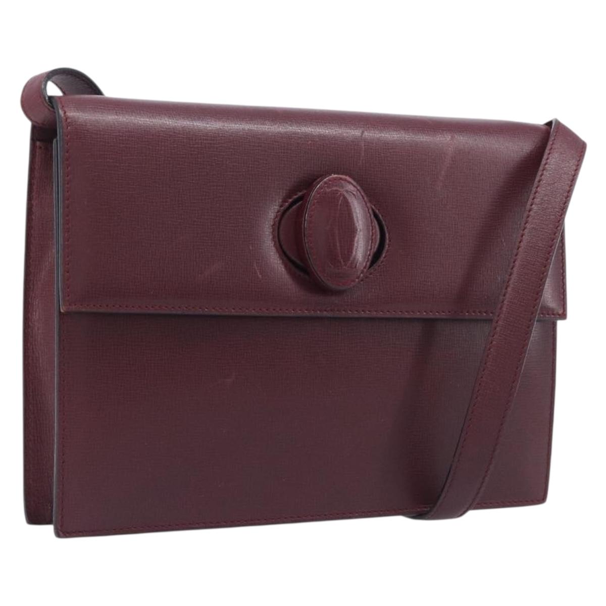 Cartier Must Line Shoulder Bag Leather Bordeaux Gold Auth BA16433