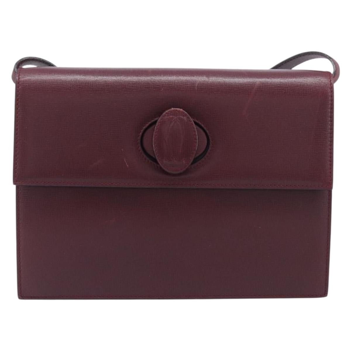 Cartier Must Line Shoulder Bag Leather Bordeaux Gold Auth BA16433