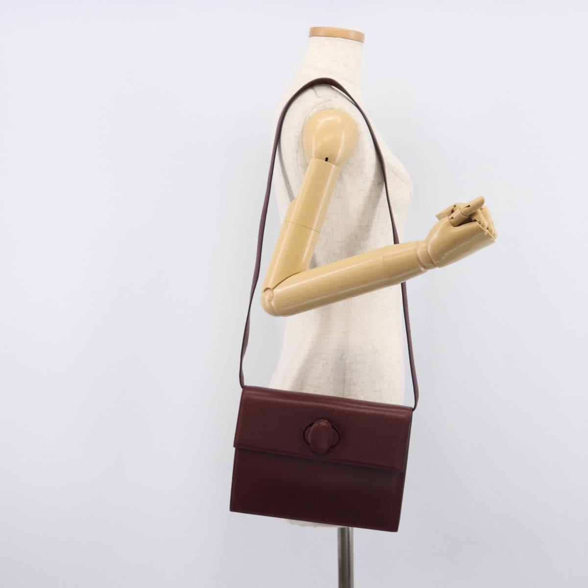 Cartier Must Line Shoulder Bag Leather Bordeaux Gold Auth BA16433