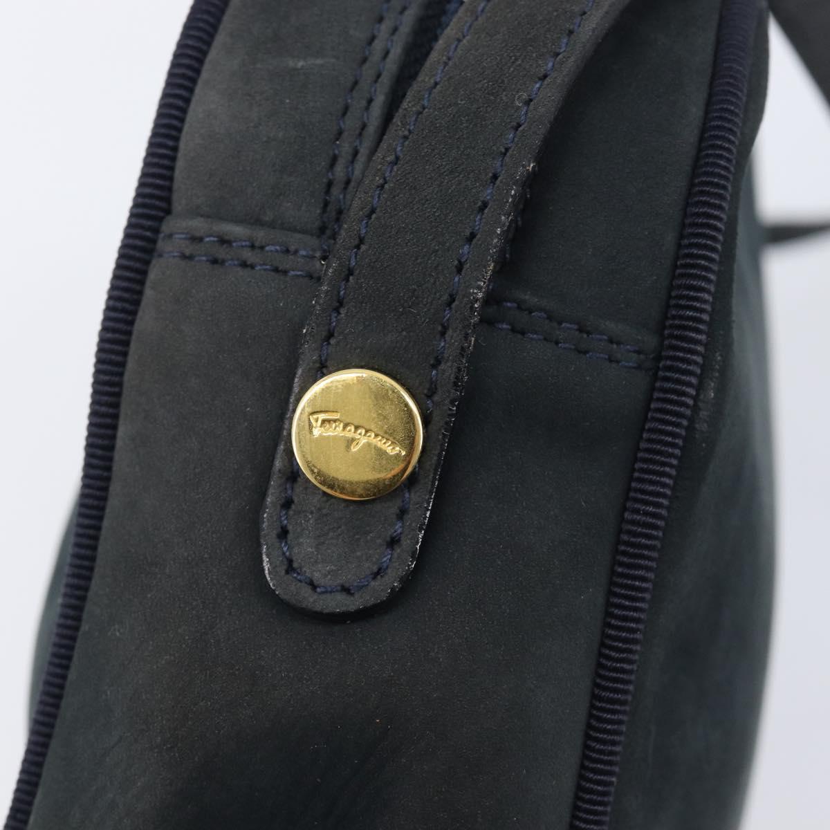 Salvatore Ferragamo Vala Shoulder Bag Suede Black Gold Auth BA16436