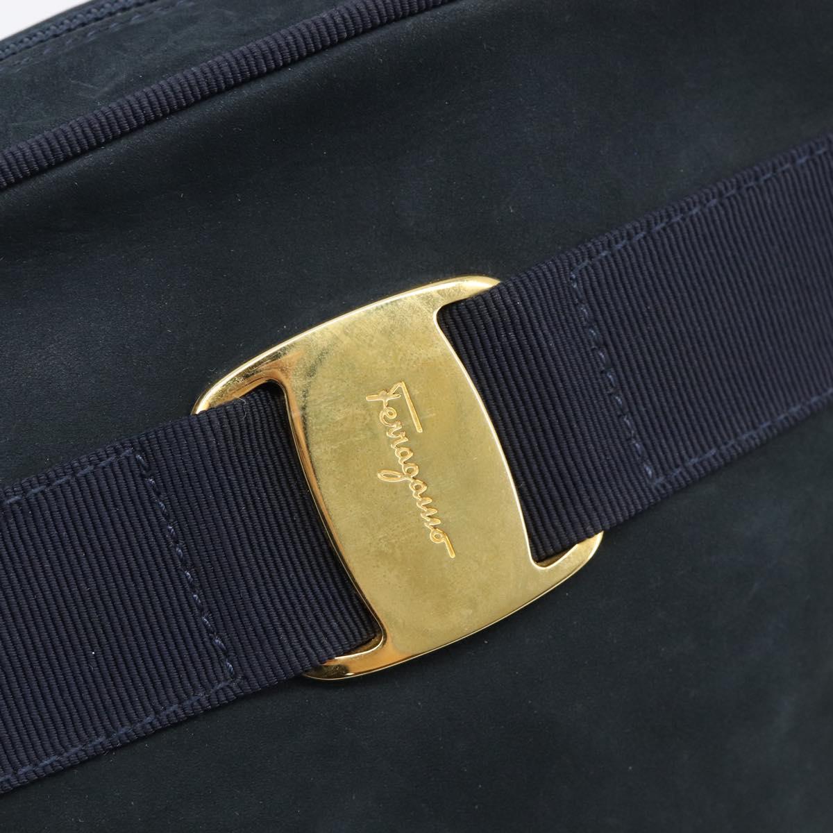 Salvatore Ferragamo Vala Shoulder Bag Suede Black Gold Auth BA16436