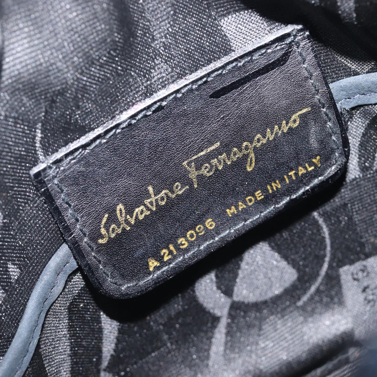 Salvatore Ferragamo Vala Shoulder Bag Suede Black Gold Auth BA16436