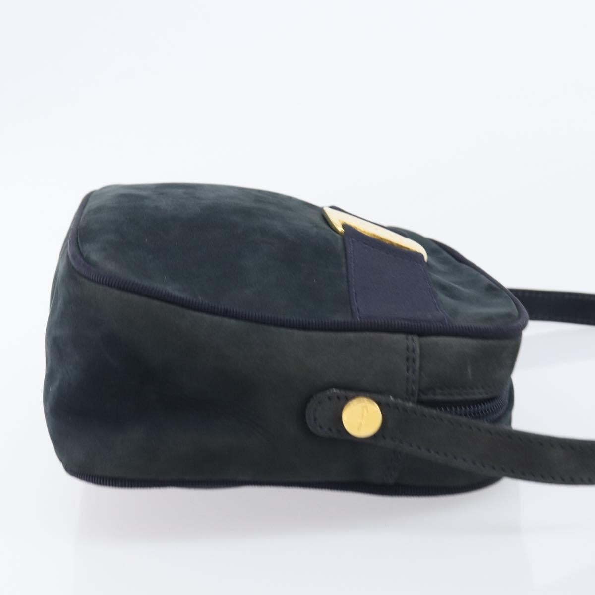 Salvatore Ferragamo Vala Shoulder Bag Suede Black Gold Auth BA16436