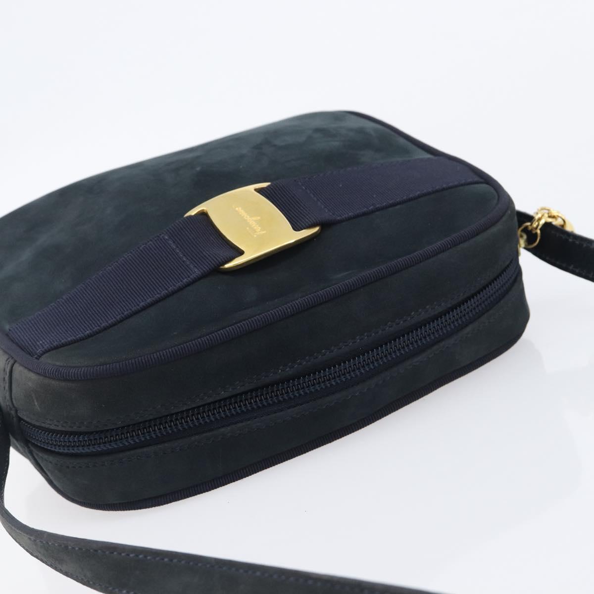 Salvatore Ferragamo Vala Shoulder Bag Suede Black Gold Auth BA16436